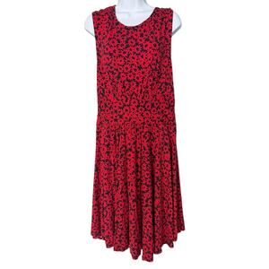 Anthropologie Moulinet Soeurs South Shore Dress Women's L Red Black Daisy Print